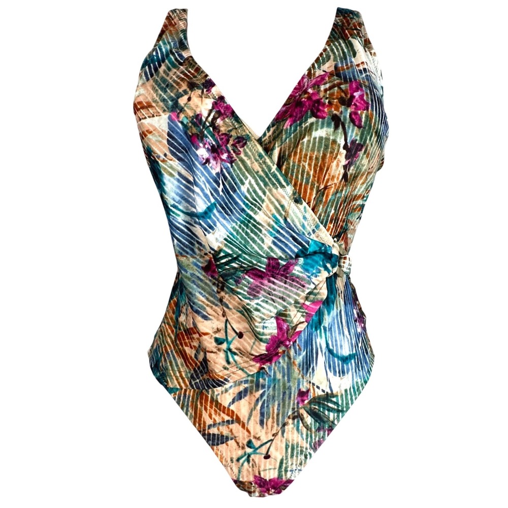 Vintage Gottex Swimsuit Womens 8 Floral Wrap One Piece Made Israel Resort 90s